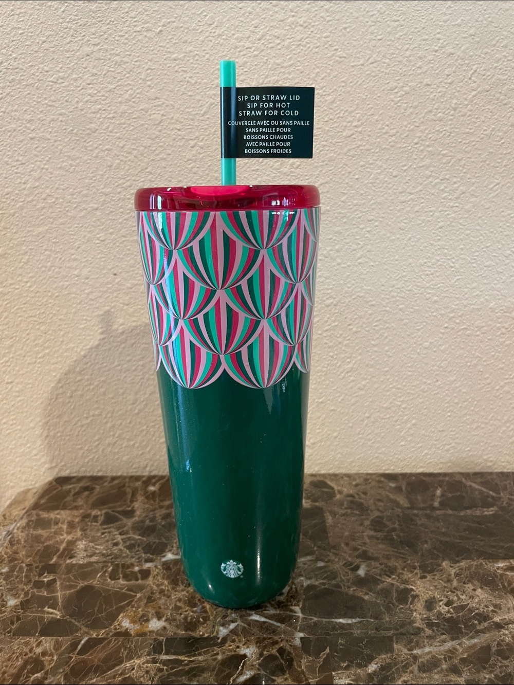 Starbucks Green, Pink and Teal Patterned Tumbler with Straw